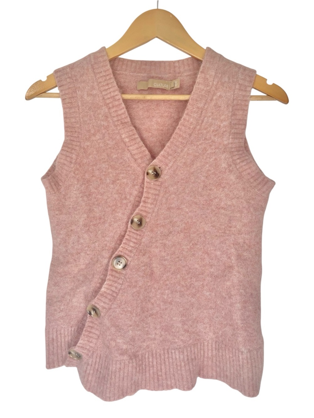 Culture Sweater Vest Alpaca Wool Sleeveless Cardigan Layering Preppy Pink L/XS